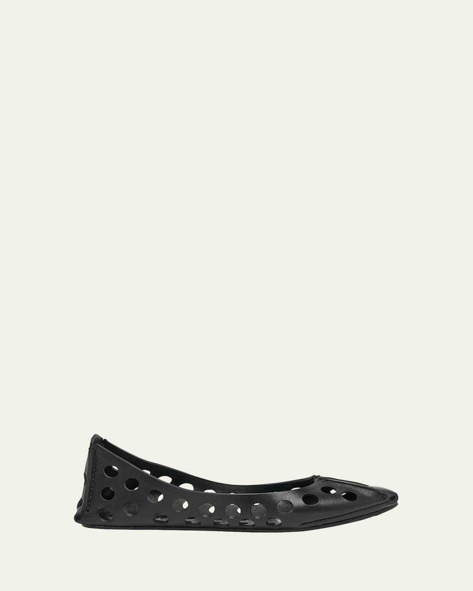 Perforated Leather Ballerina Flats